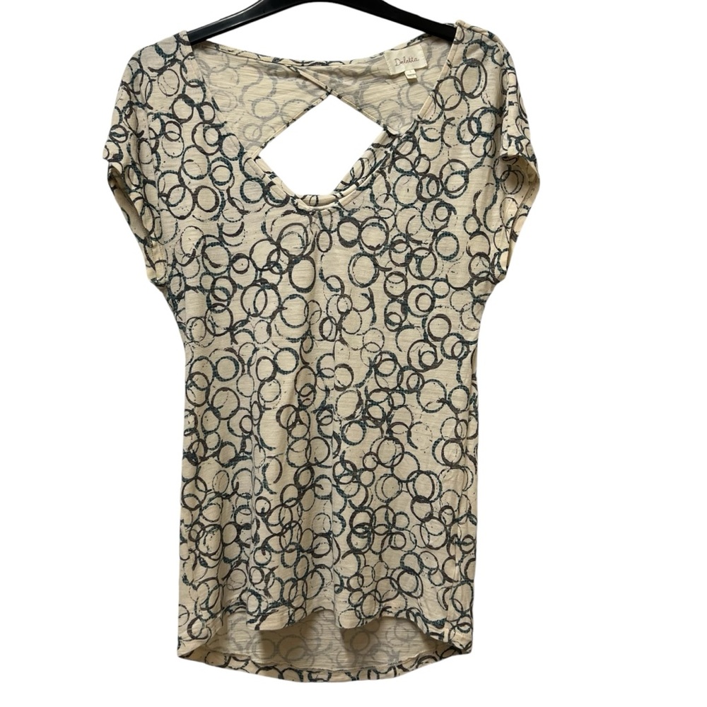 Deletta Anthropologie Draped Back Cream Circle Tee Size Small